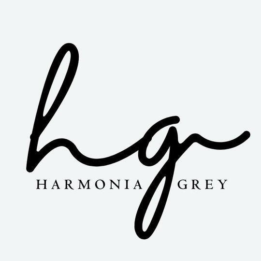 harmonia grey logo harmonia grey logo is a lowercase cursive h g with the name in serif text spelled out below it